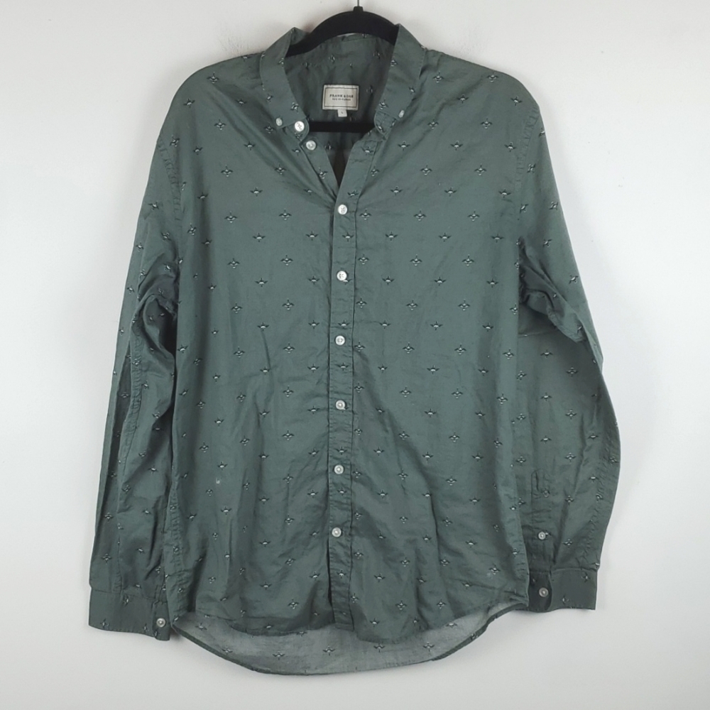 Frank & Oak Button down Shirt Mens Large Green Cotton Ducks British Preppy